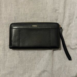 Fossil Black Zip-Around Leather Wallet